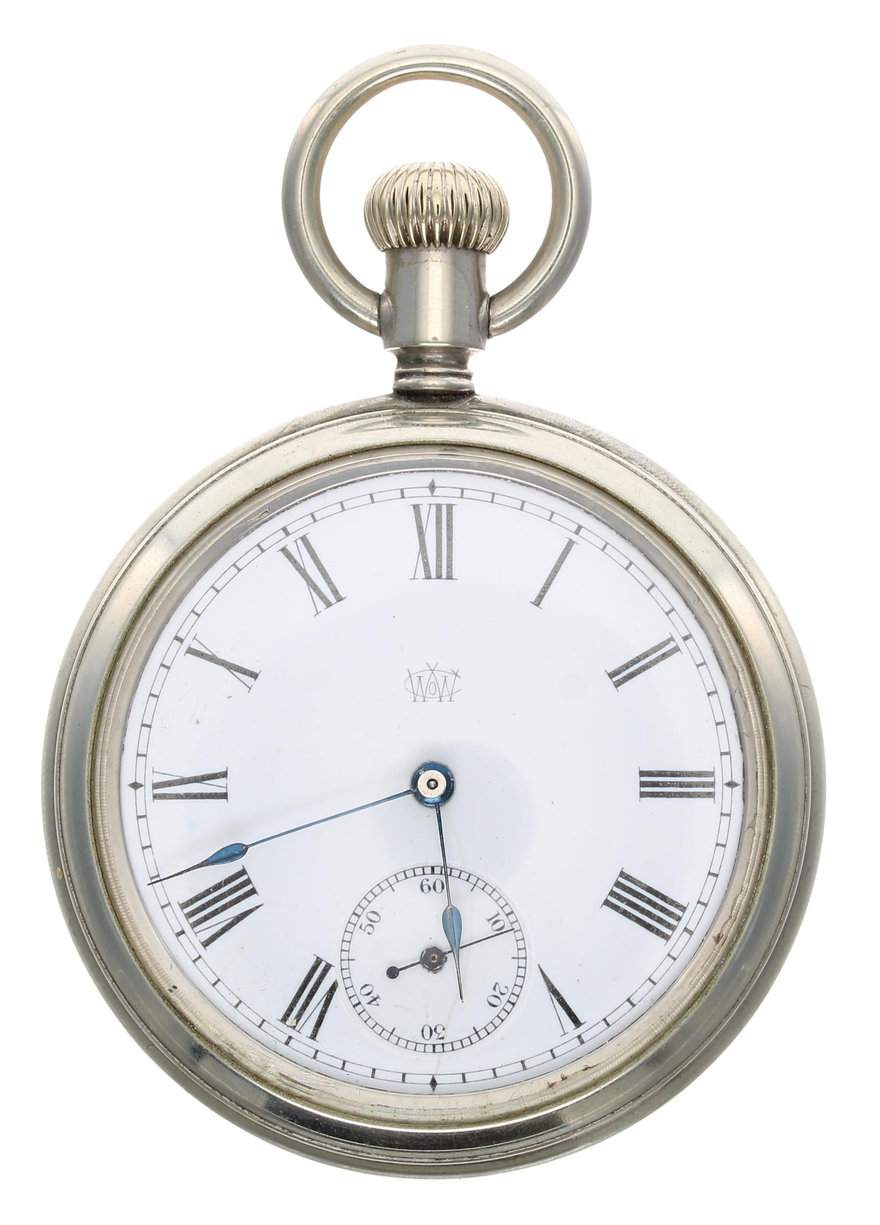 Waterbury Watch Co. Series J duplex nickel cased pocket watch, signed movement and dial, within an