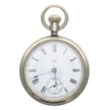 Waterbury Watch Co. Series J duplex nickel cased pocket watch, signed movement and dial, within an
