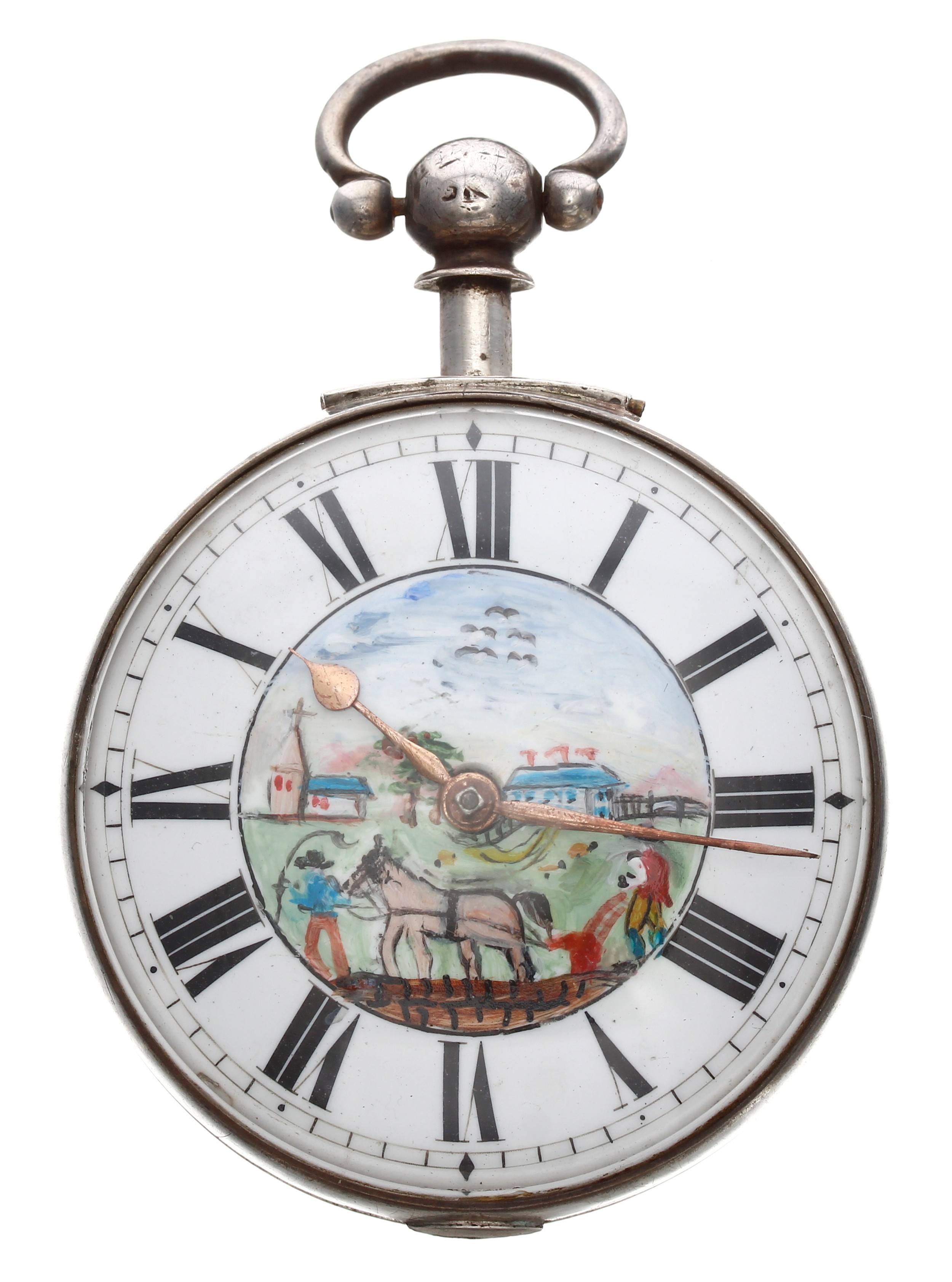 English George IV silver pair cased verge pocket watch, London 1826, unsigned fusee movement, no. - Image 5 of 6