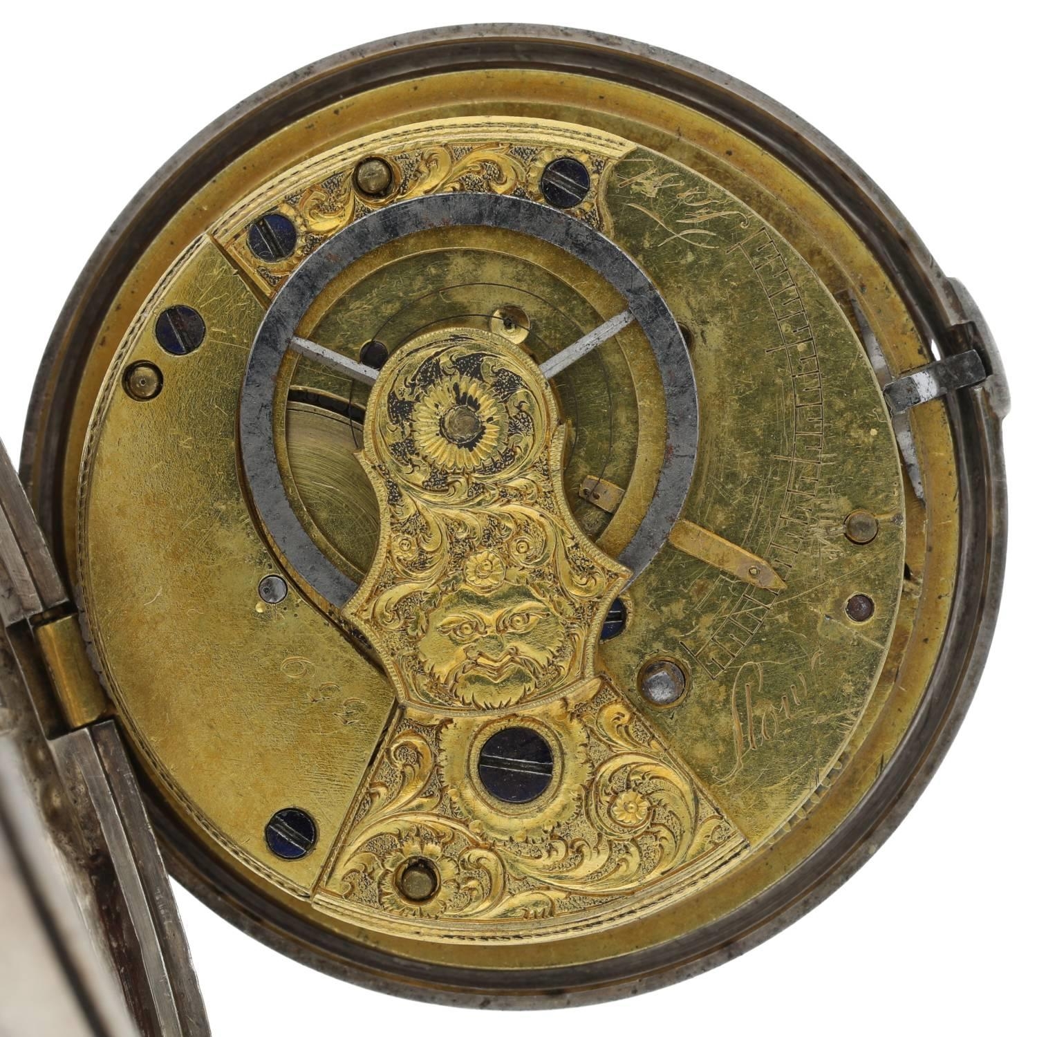 English George IV silver verge pocket watch, London 1821, unsigned fusee movement, no. 359, sprung - Image 2 of 3