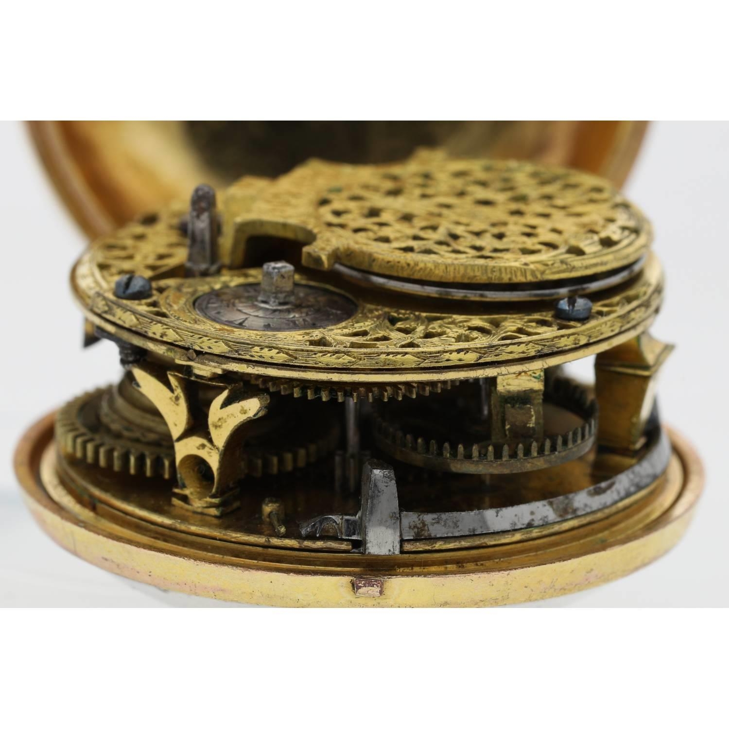 Symons, London - late 17th century English gold and gilt pair cased verge pocket watch, signed - Image 4 of 11