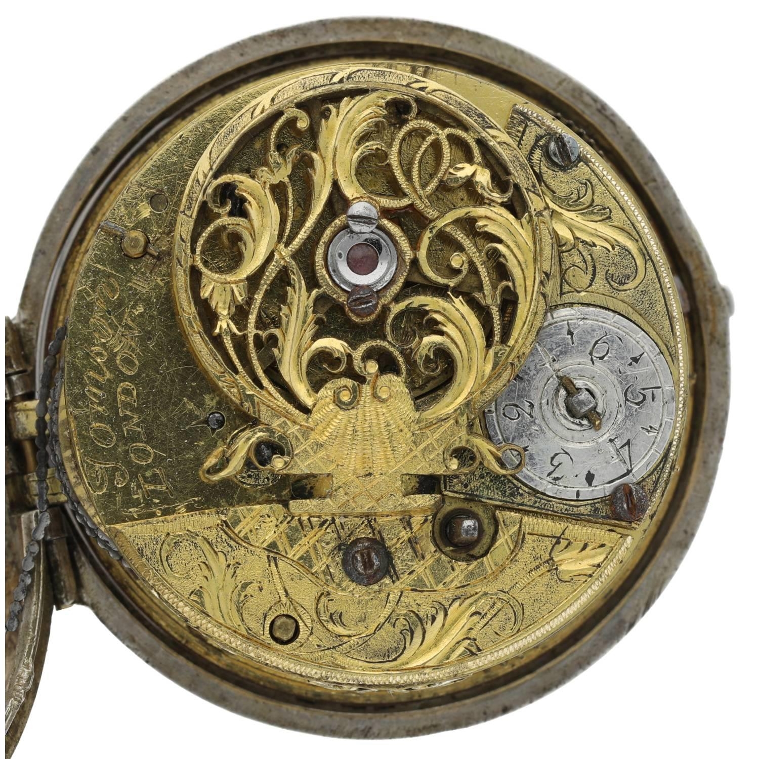 Tomson, London - English 18th century silver pair cased verge pocket watch, signed fusee movement, - Image 5 of 7