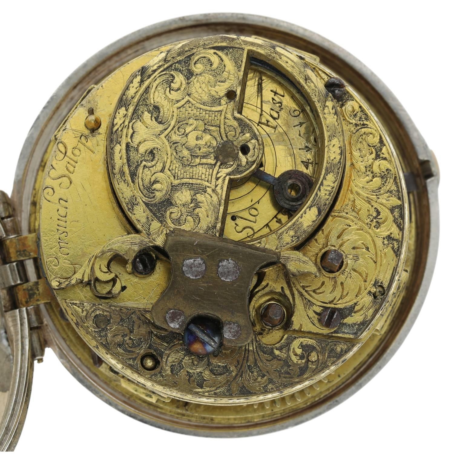 Gorsuch, Salop - English early 18th century silver 'mock pendulum' verge pocket watch, signed deep - Image 3 of 7