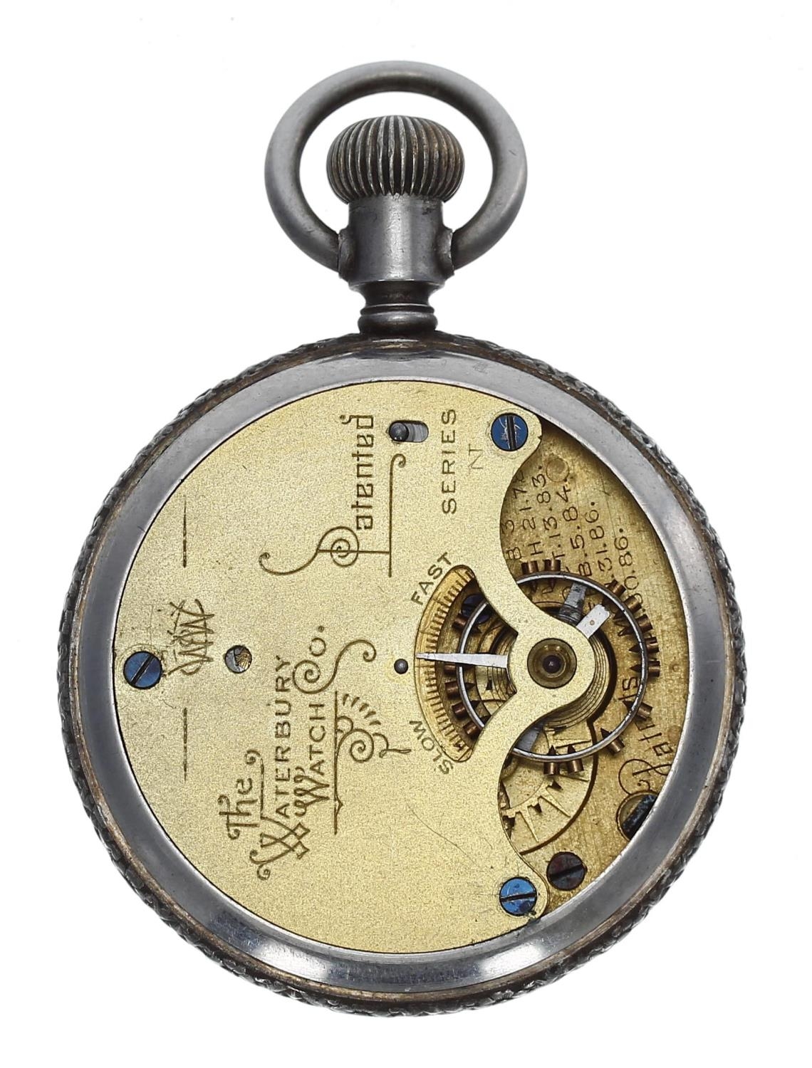 Waterbury Watch Co. Series N duplex white metal fob watch, signed movement, signed Roman numeral - Bild 3 aus 4