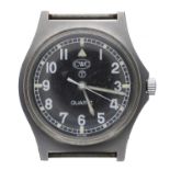 CWC Quartz British Military issue stainless steel gentleman's wristwatch, signed circular black dial