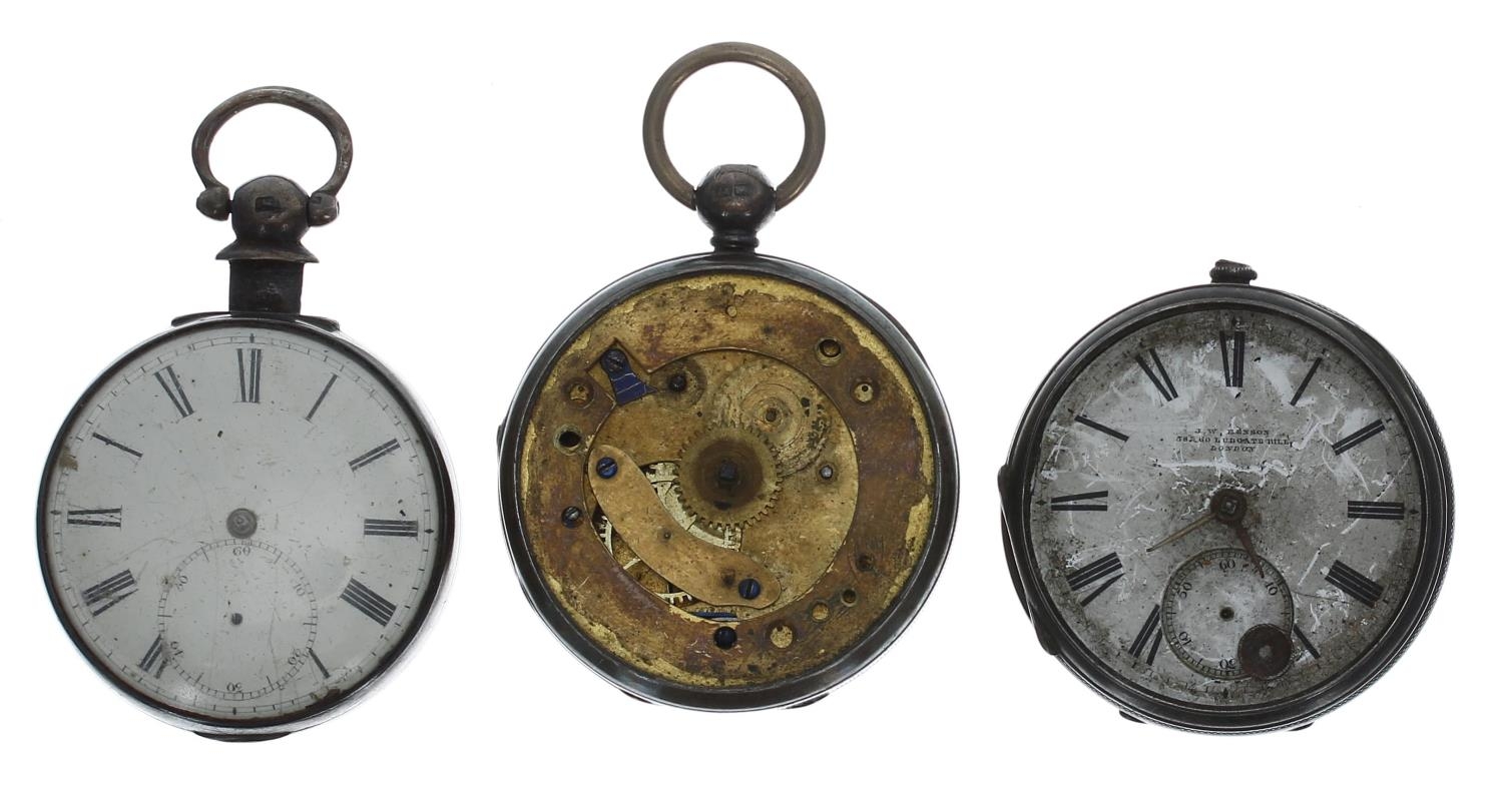 Two silver fusee lever pocket watches for repair, makers J.W. Benson, London; Scott, Kendal;