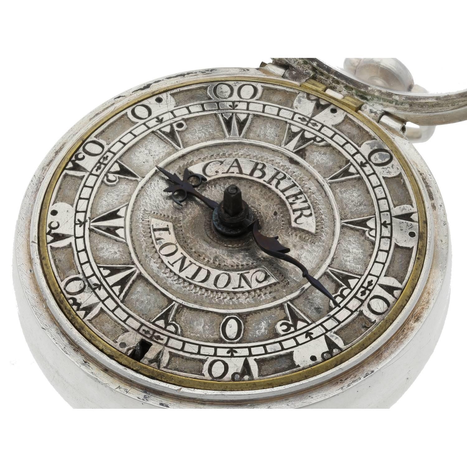 Charles Carbier, London - early 18th century English silver pair cased verge pocket watch made for - Image 8 of 11