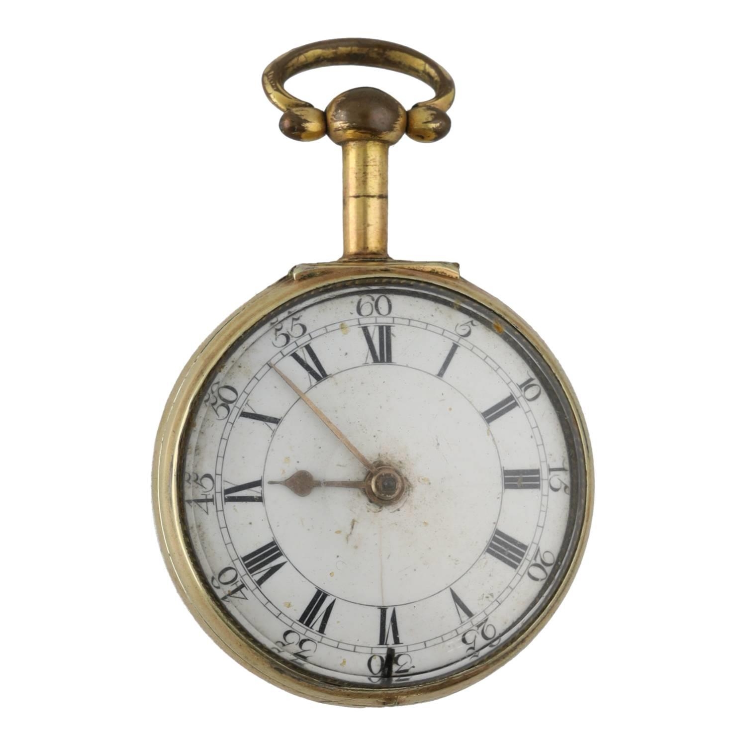 La Finlon, London - gilt metal pair cased verge pocket watch, the fusee movement signed La Finlon, - Bild 5 aus 6