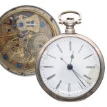 Chinese Market - white metal centre seconds cylinder pocket watch, elaborately engraved movement