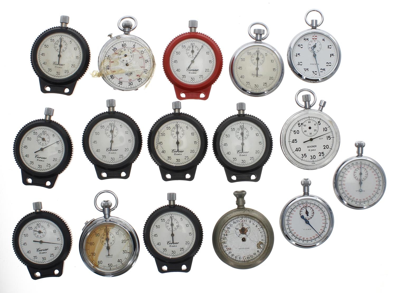 Quantity of pocket stopwatches for repair to include Corsar, Smiths Sekonds, Heuer, Sekonda,