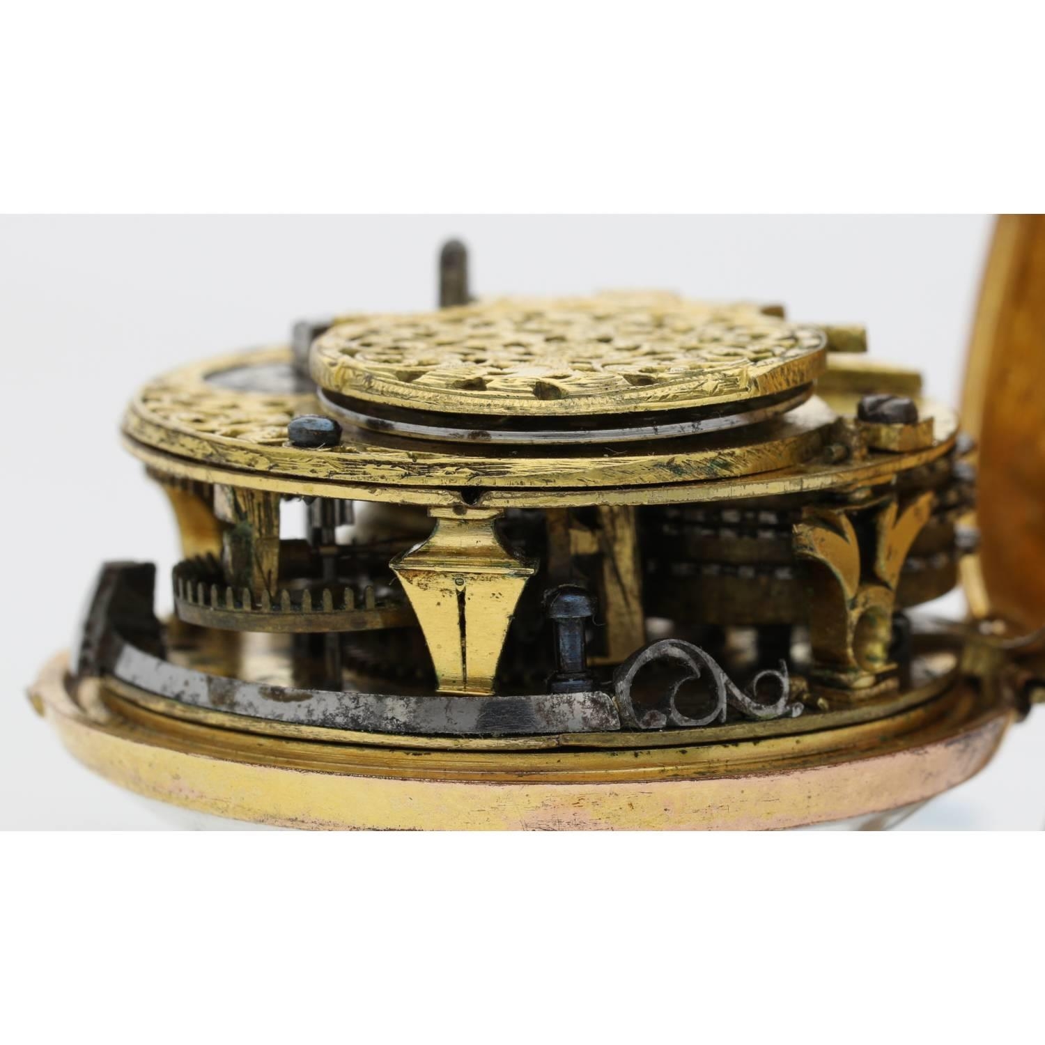 Symons, London - late 17th century English gold and gilt pair cased verge pocket watch, signed - Image 6 of 11