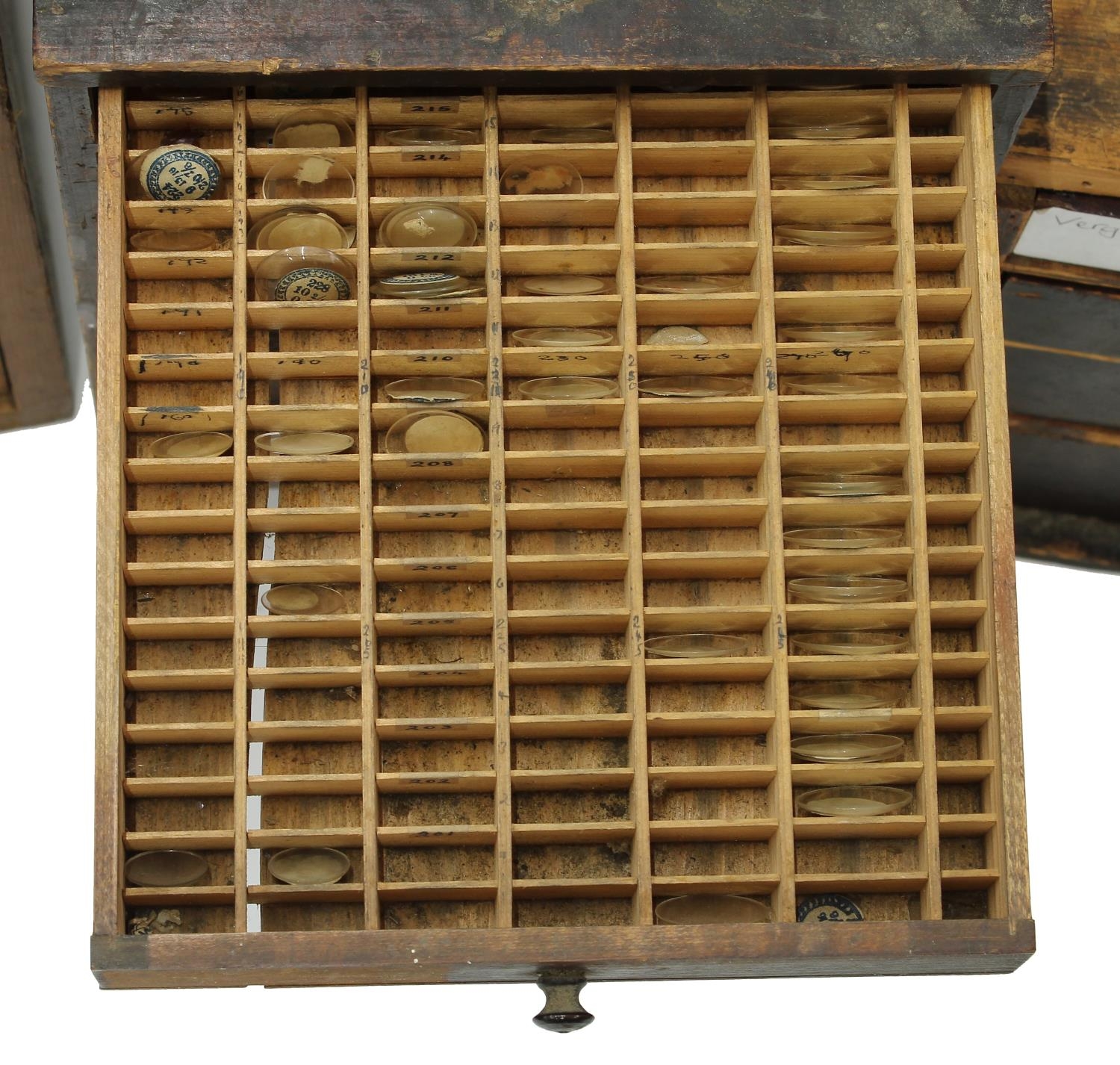 Four small storage chests containing a quantity of assorted watch glasses - Image 5 of 5