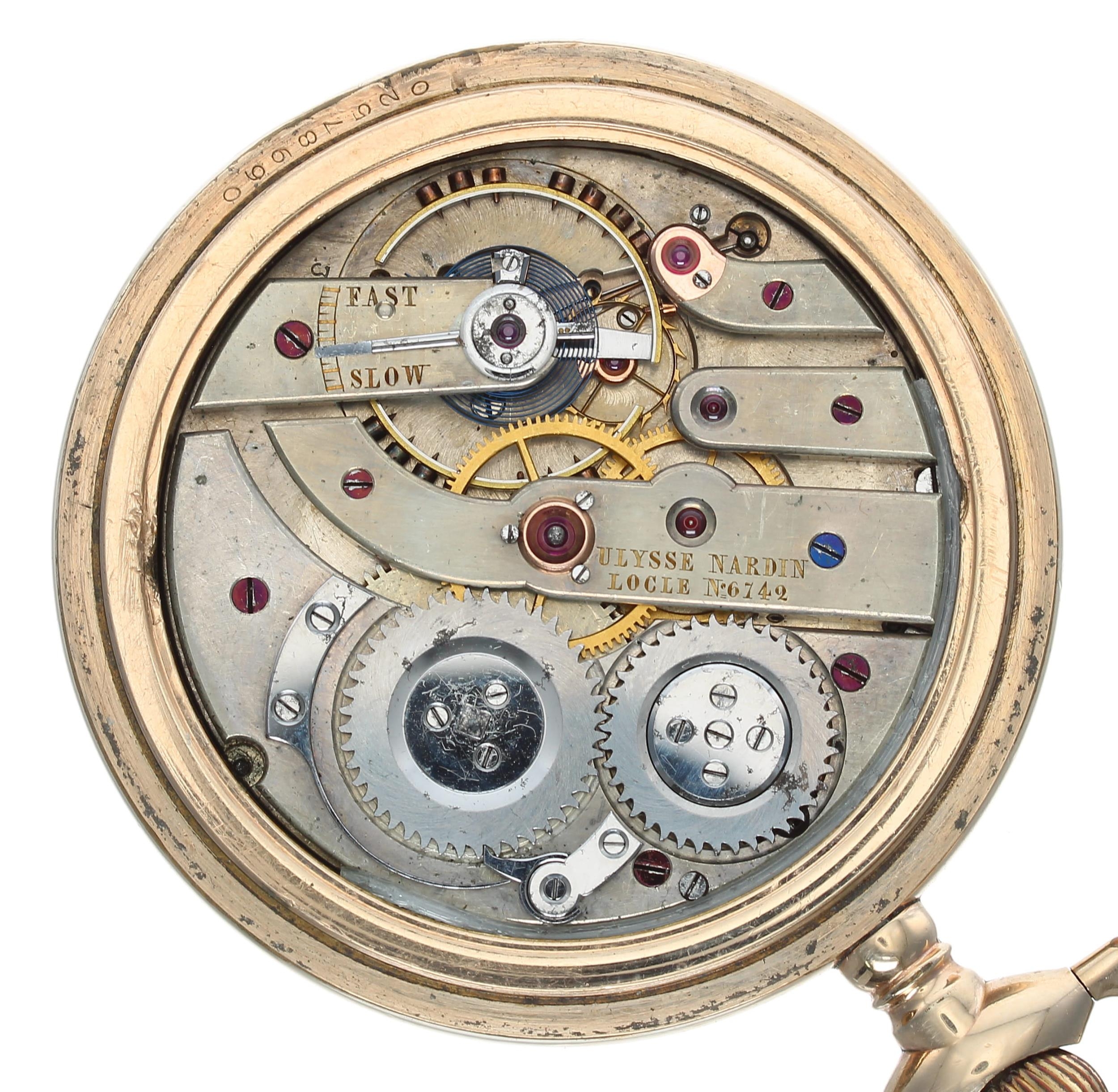 Ulysse Nardin, Locke - Swiss gold plated lever set pocket watch, signed movement, no. 6742, with - Image 3 of 4