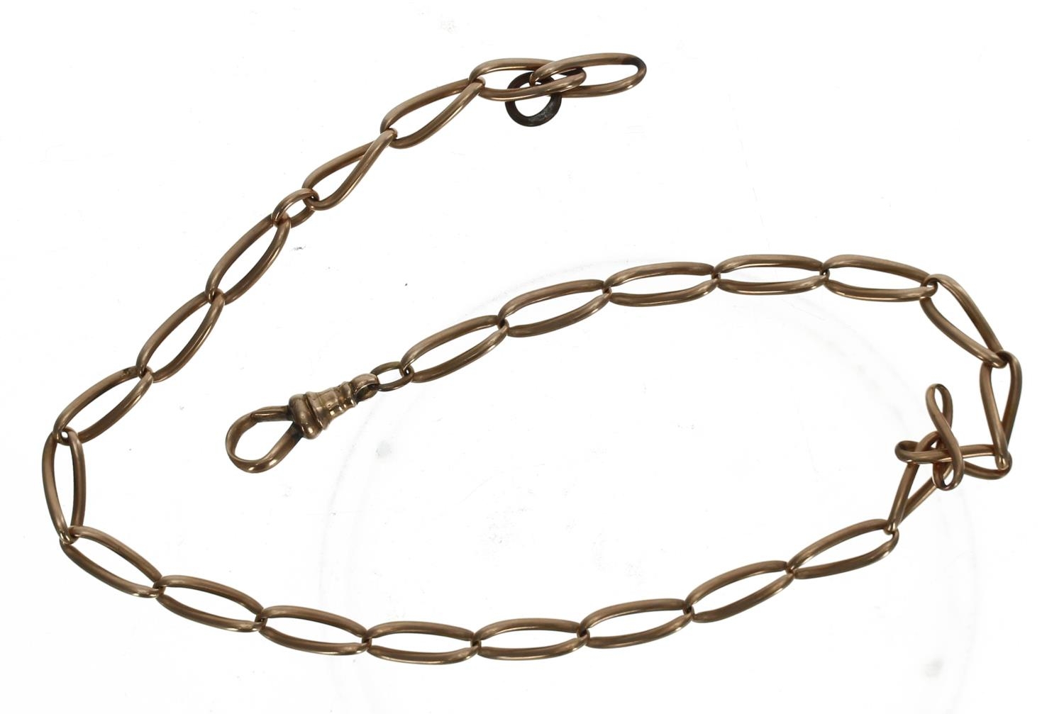 Rose gold open link watch chain, with clasp, 21.4gm, 14.5'' long approx