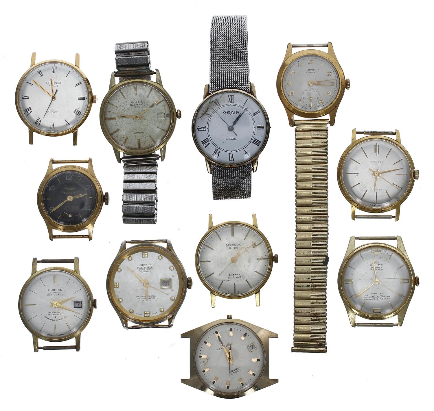 Quantity of gold plated wristwatches principally for repair to include four Sekonda, Smiths