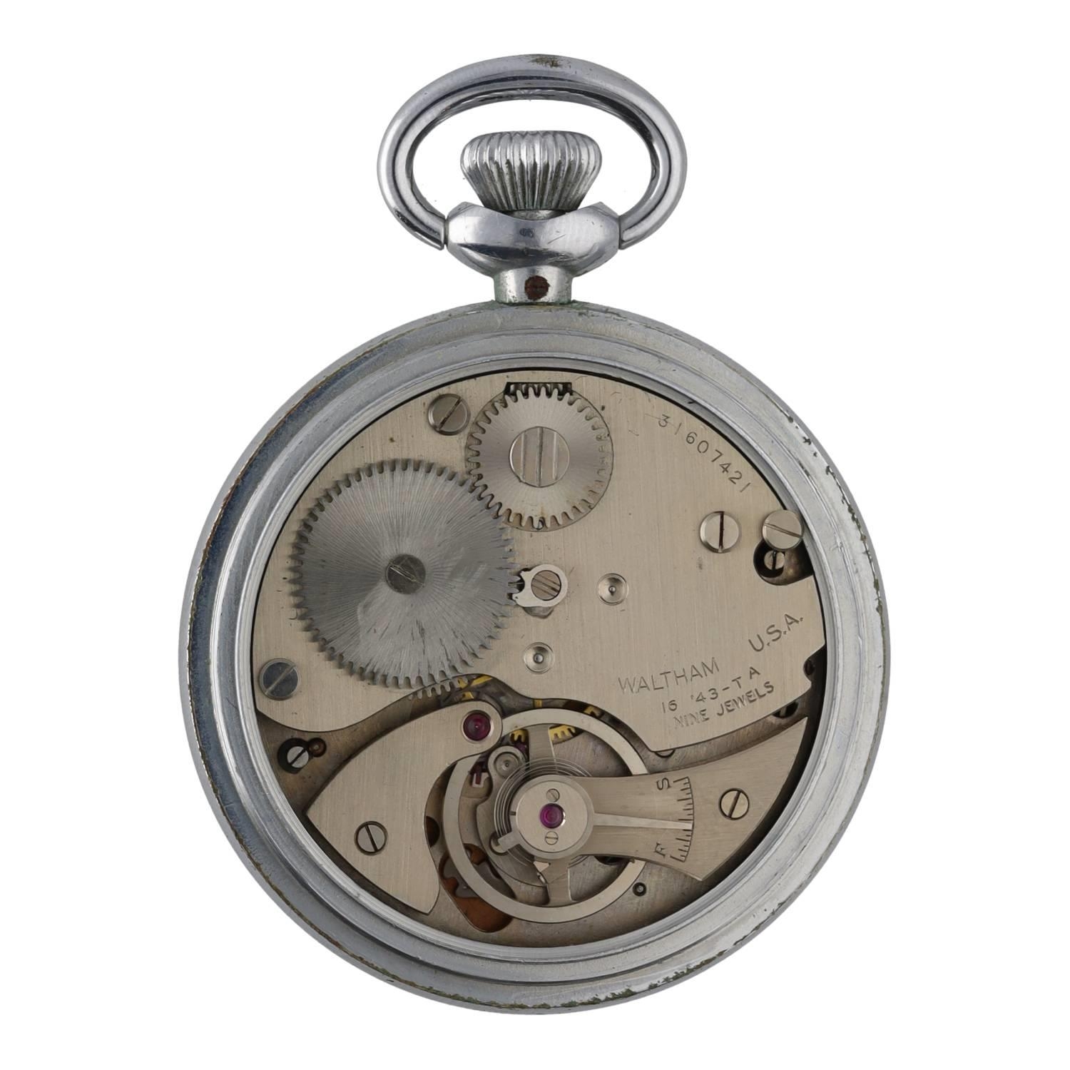 Waltham Military issue 1/5 SEC. T.P. chrome cased stopwatch, signed dial, the case stamped '^F181 - Bild 2 aus 3