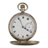 Swiss silver lever half hunter pocket watch, Birmingham 1928, 15 jewel 3 adjustments movement with