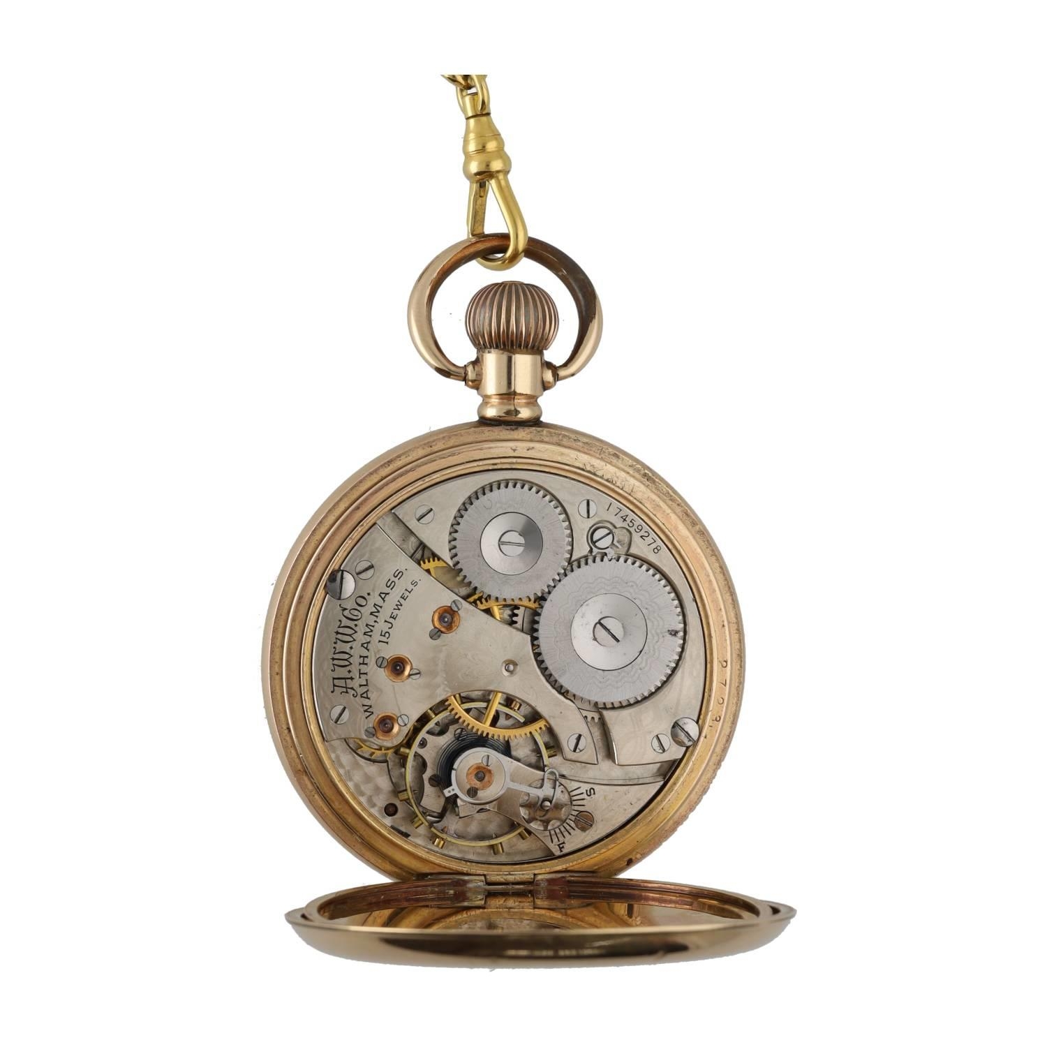 American Waltham gold plated half hunter lever pocket watch, circa 1908, serial no. 1749278, - Image 4 of 5