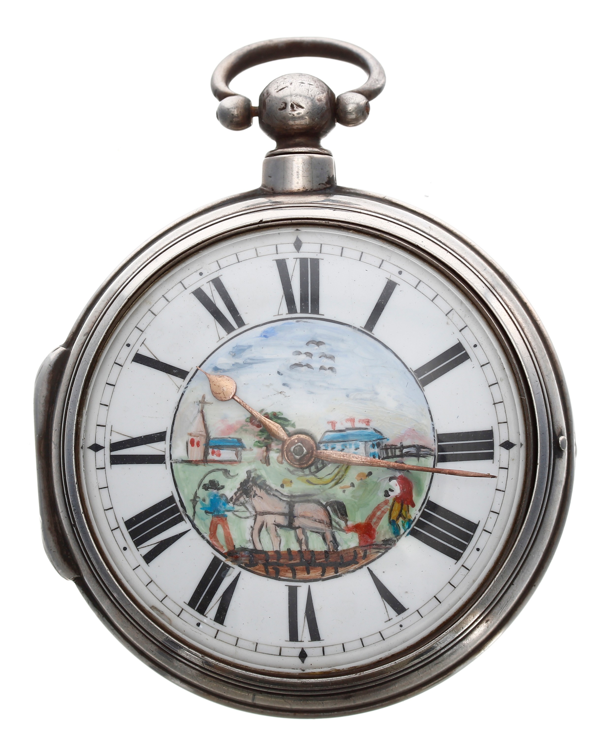 English George IV silver pair cased verge pocket watch, London 1826, unsigned fusee movement, no. - Image 2 of 6