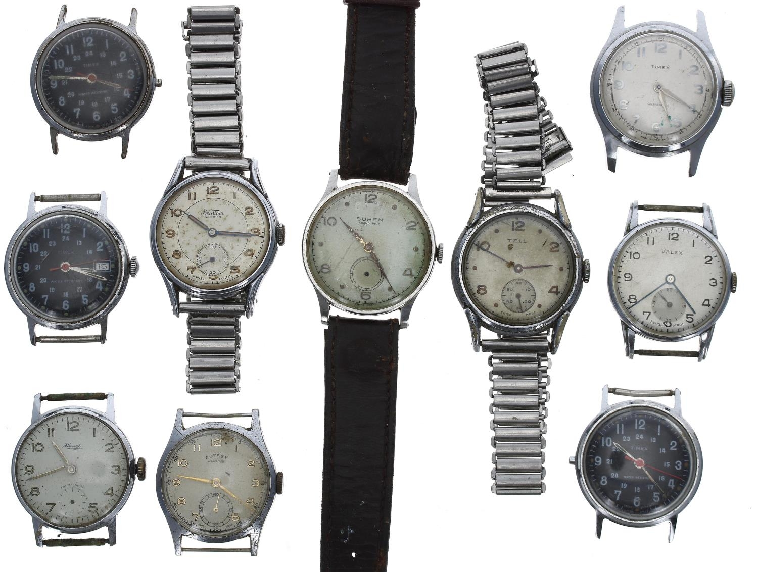 Quantity of mid-size gentleman's wristwatches principally for repair to include Bentima and Tell