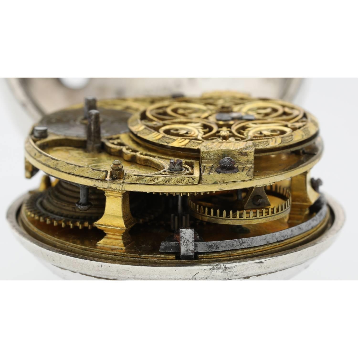 Charles Cabrier, London - 18th century silver pair case verge pocket watch, signed fusee movement, - Image 6 of 11