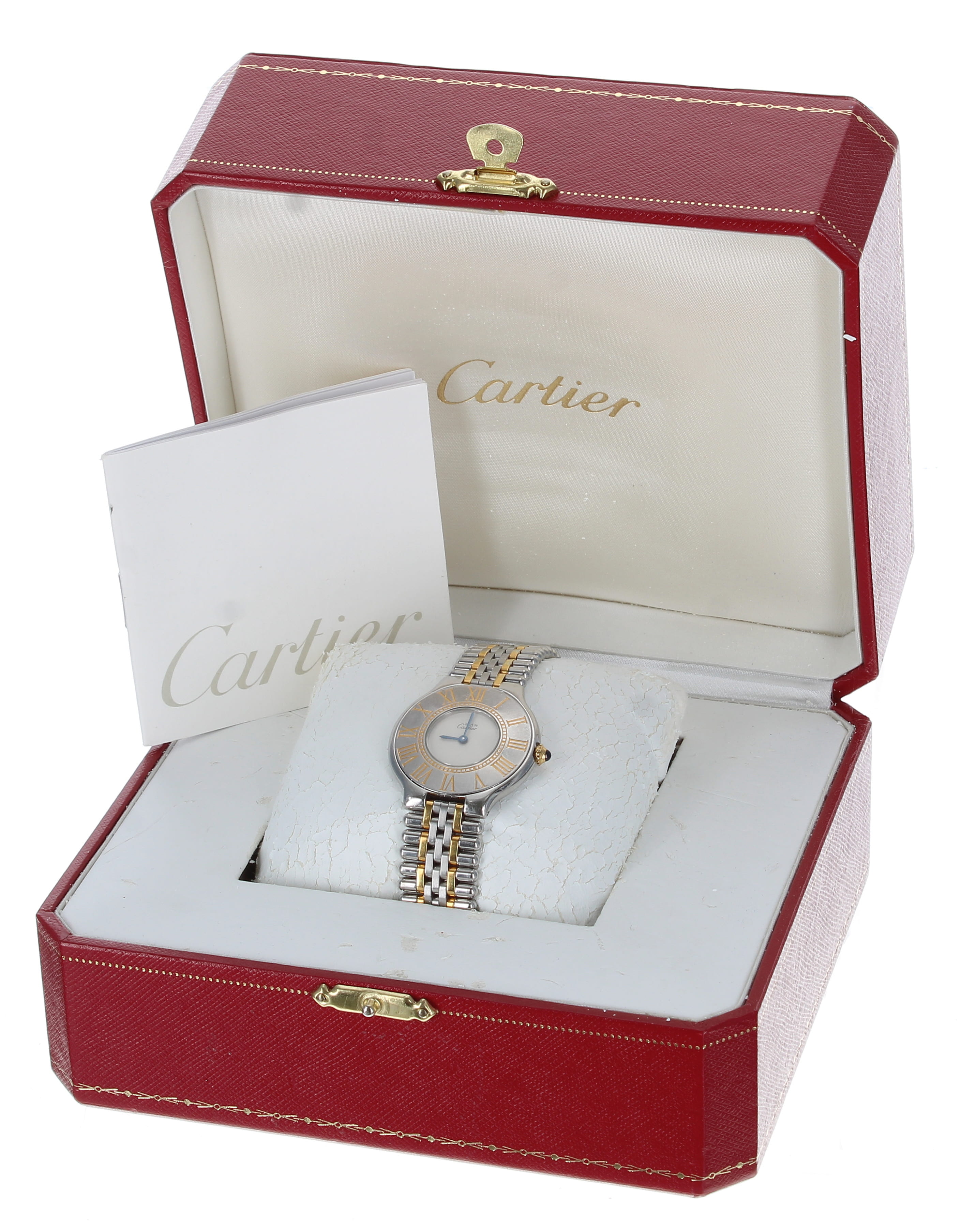 Must de Cartier bicolour mid-size wristwatch, case no. 9011213xx, circular silvered dial, blued - Image 4 of 4