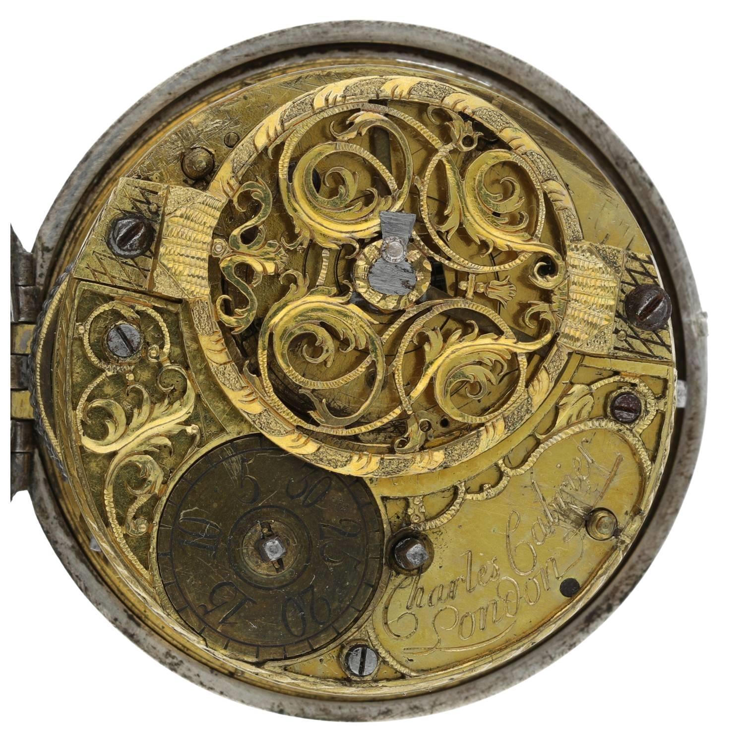 Charles Cabrier, London - 18th century silver pair case verge pocket watch, signed fusee movement, - Image 4 of 11