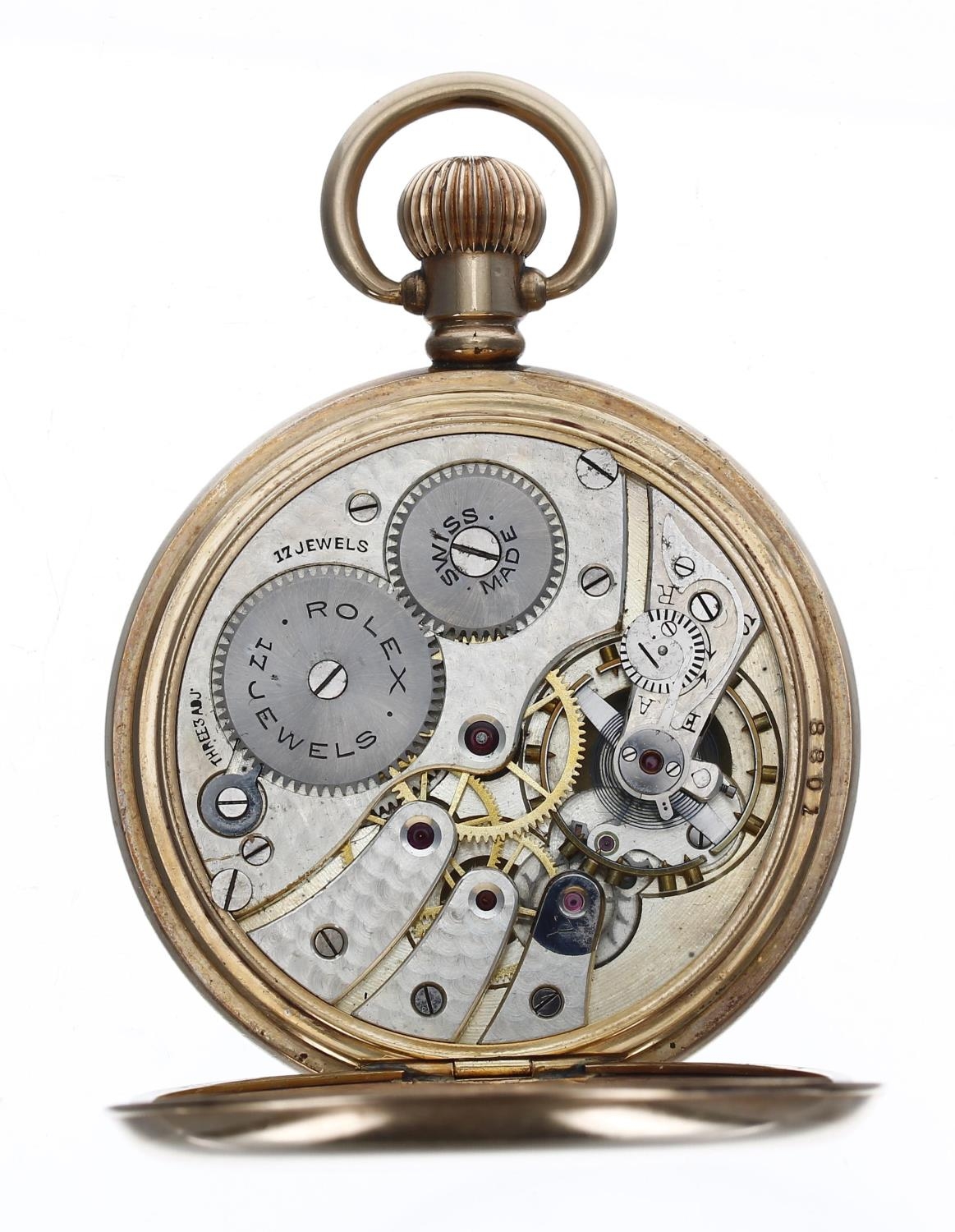 Rolex - Swiss gold plated lever pocket watch, signed 17 jewel three adj. movement, signed dial - Image 3 of 4