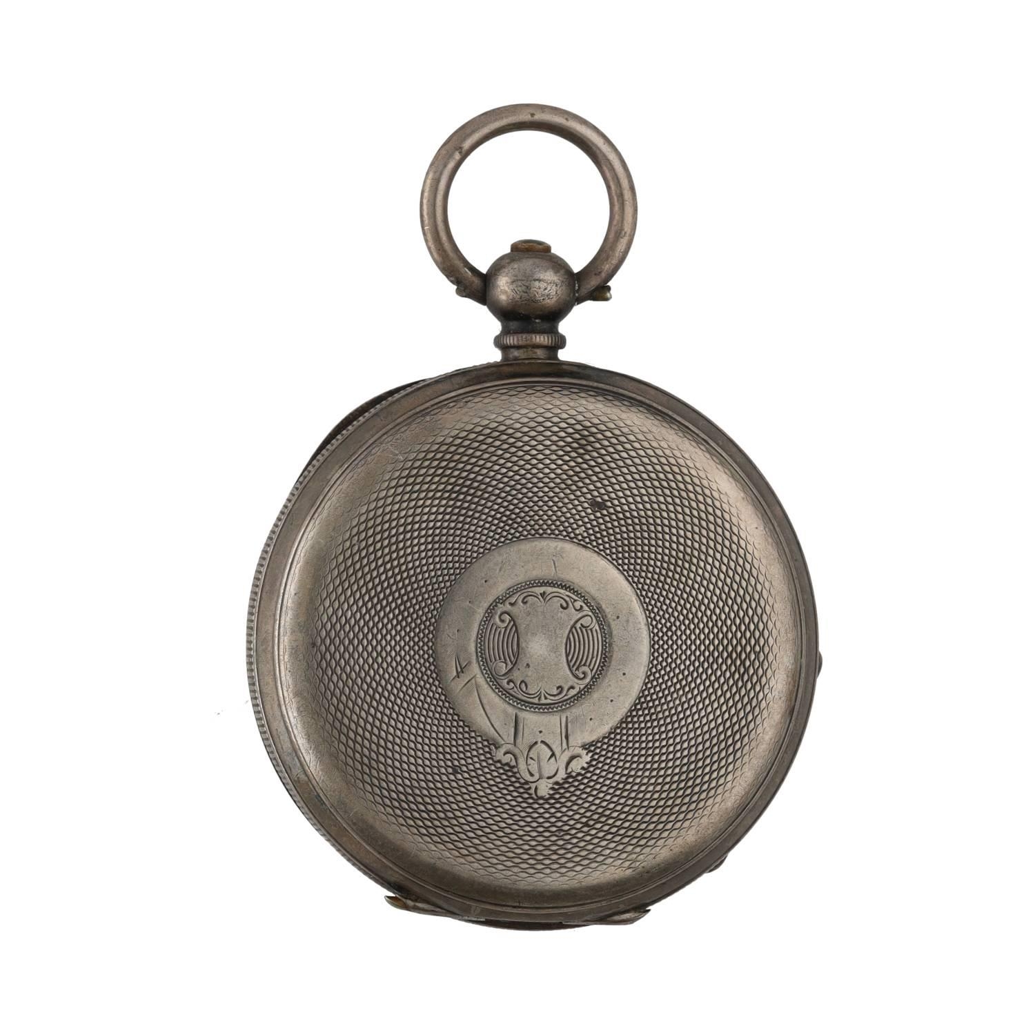 John Myers & Co. - silver (0.935) cylinder engine turned pocket watch, inscribed hinged cuvette, - Bild 3 aus 3