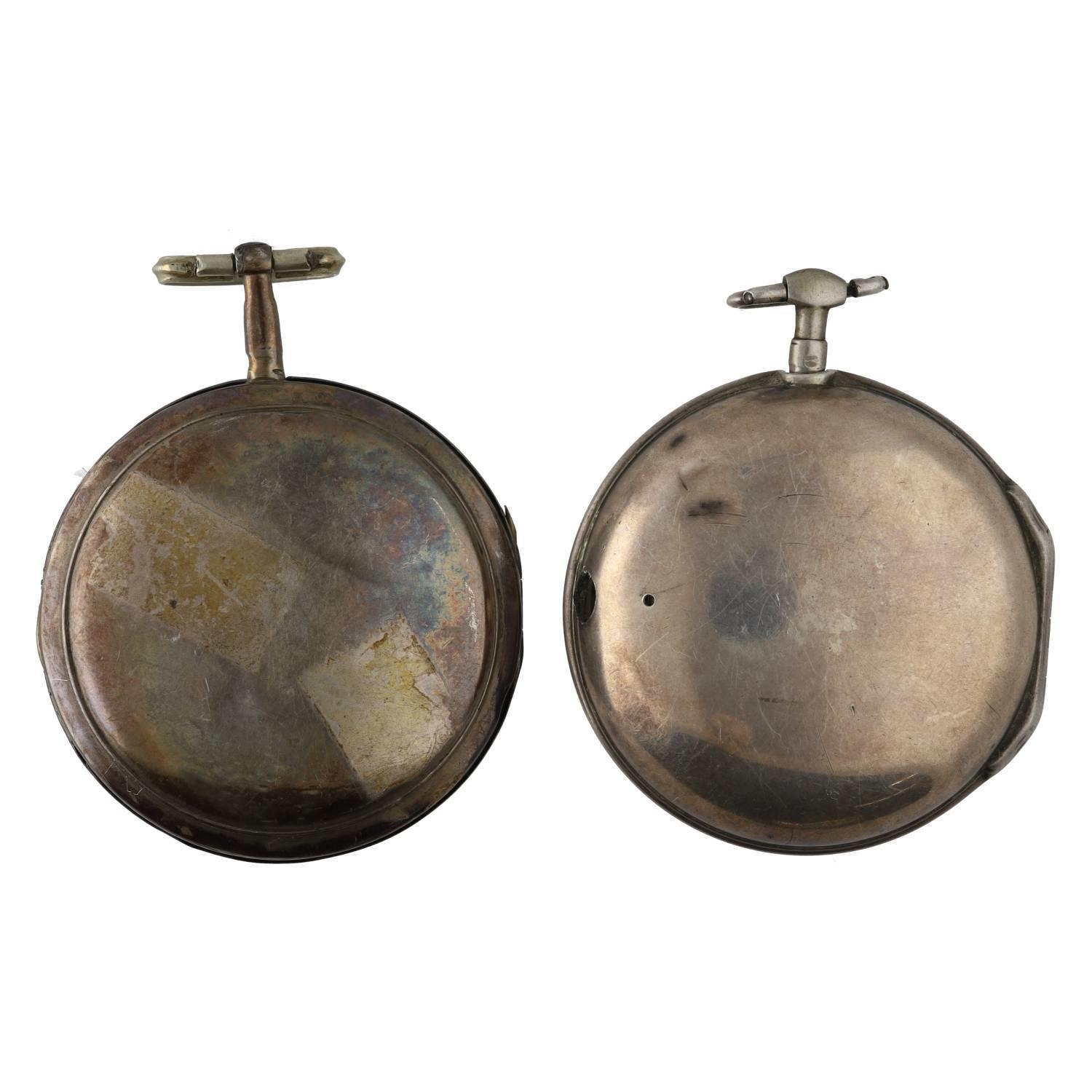 Mid-19th century silver verge pair cased pocket watch for repair, maker F. Moore, London, Roman - Image 2 of 4