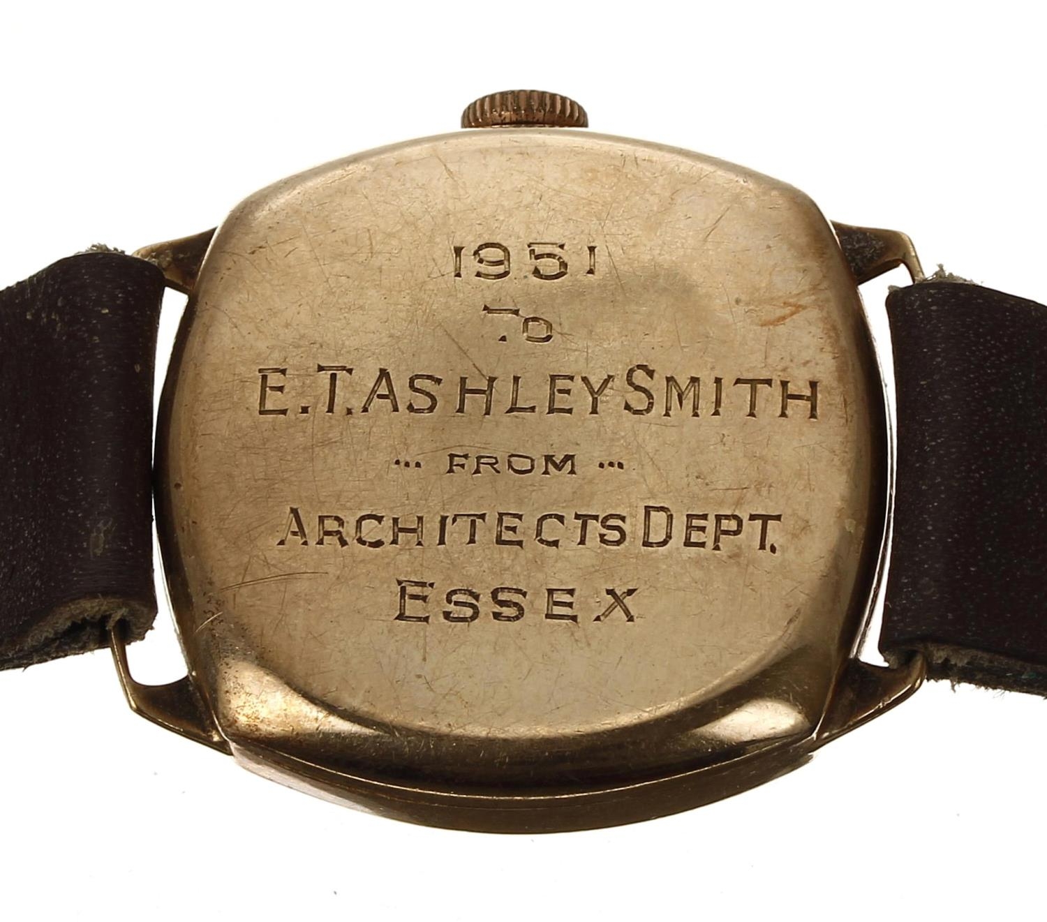 Rotary Super-Sports 9ct wire-lug cushion cased gentleman's wristwatch, Birmingham 1950, circular - Bild 2 aus 2