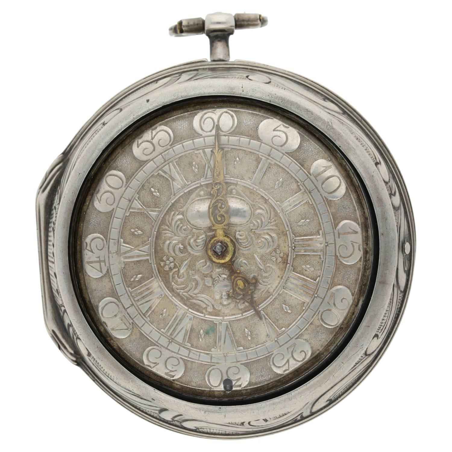 Charles Cabrier, London - 18th century silver pair case verge pocket watch, signed fusee movement, - Image 2 of 11