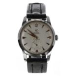 Cyma Watersport Cymaflex stainless steel gentleman's wristwatch, circular silvered dial with rose