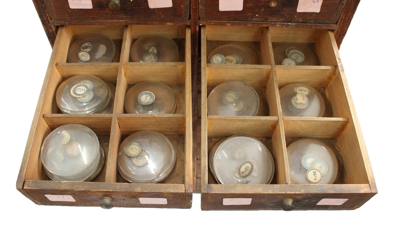 Twelve drawer wooden chest containing a quantity of assorted watch glasses of various sizes, 27. - Image 6 of 9