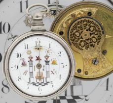 Masonic Interest - late George III silver pair cased verge pocket watch, Birmingham 1815, unsigned