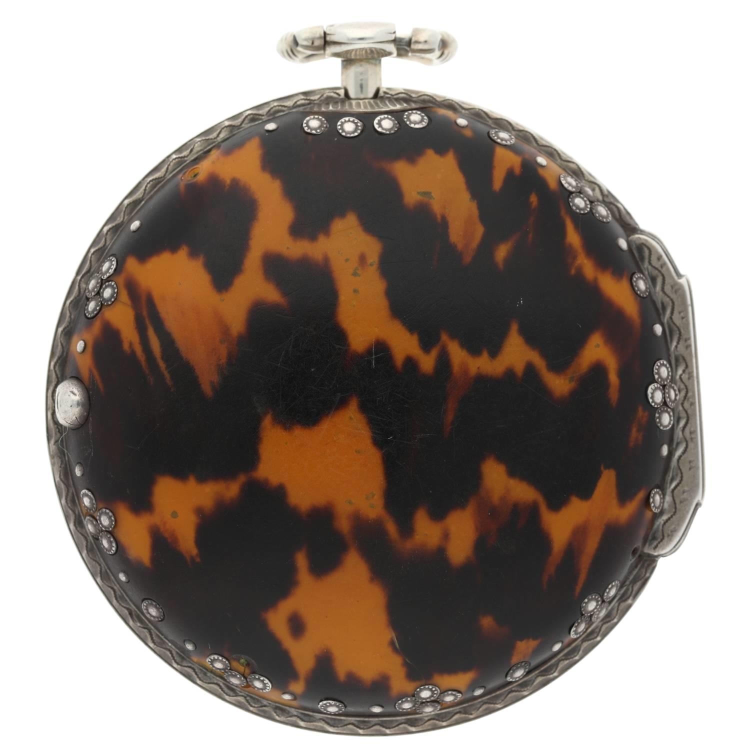 Ralph Gout, London - early 19th century silver and tortoiseshell triple cased verge pocket watch - Image 8 of 13