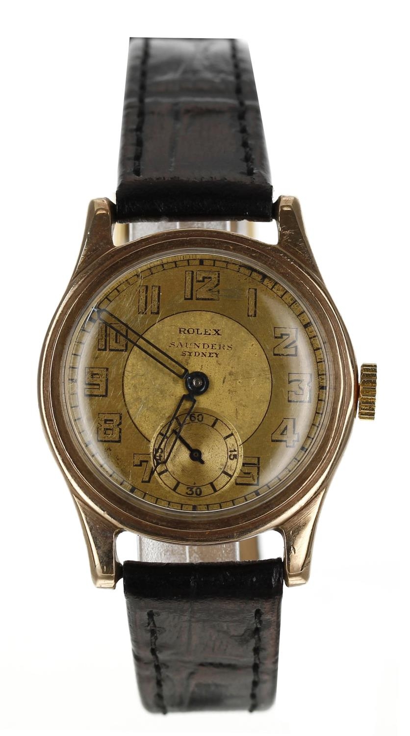 Rolex 9ct mid-size wristwatch, retailed by Saunders, Sydney, signed and branded circular dial with