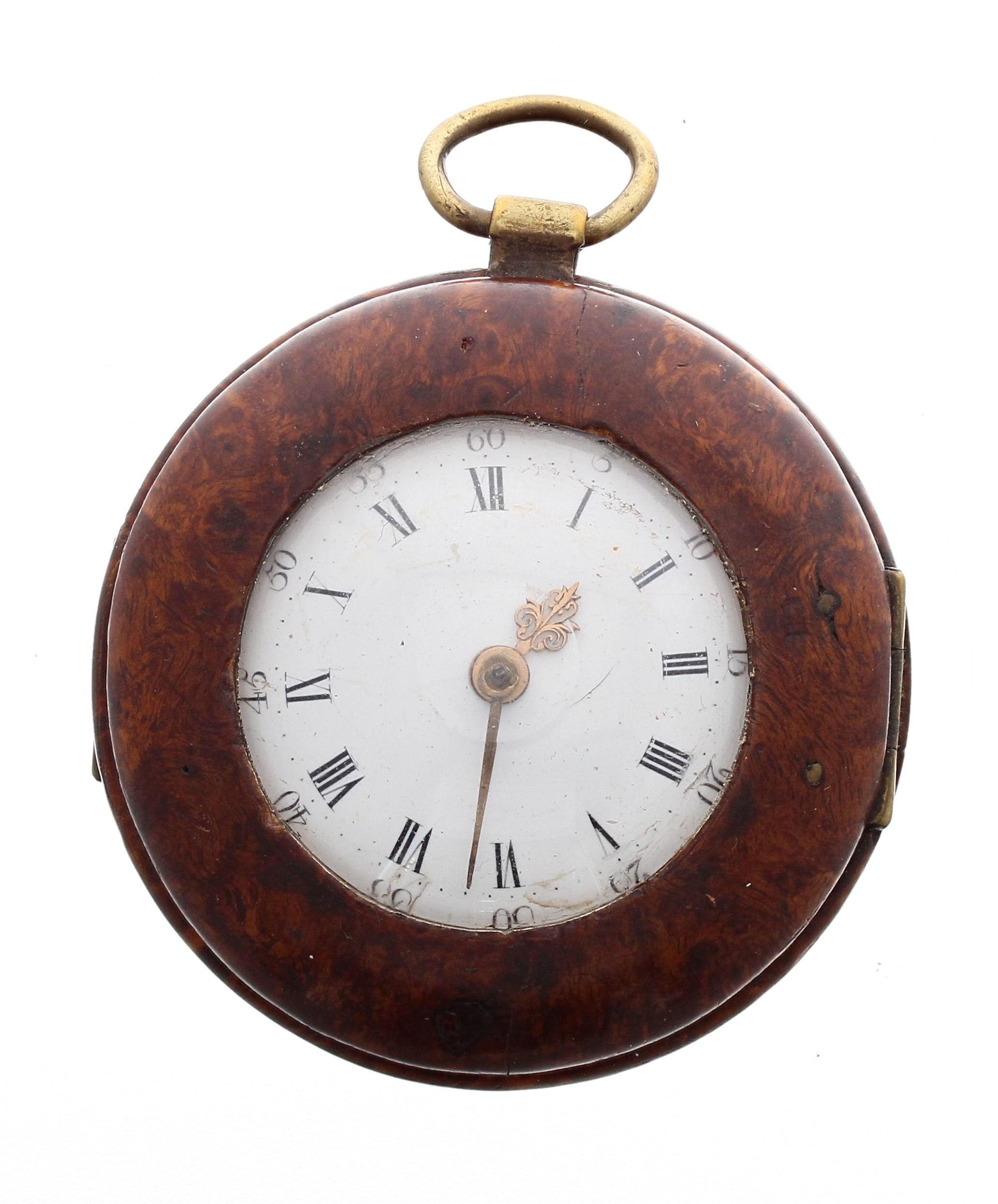 Thos. Power, St Alban - unusual English 18th century verge burr wood cased pocket watch, the fusee - Image 2 of 5