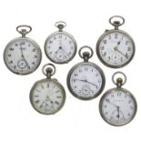 Six assorted nickel cased pocket watches (6)