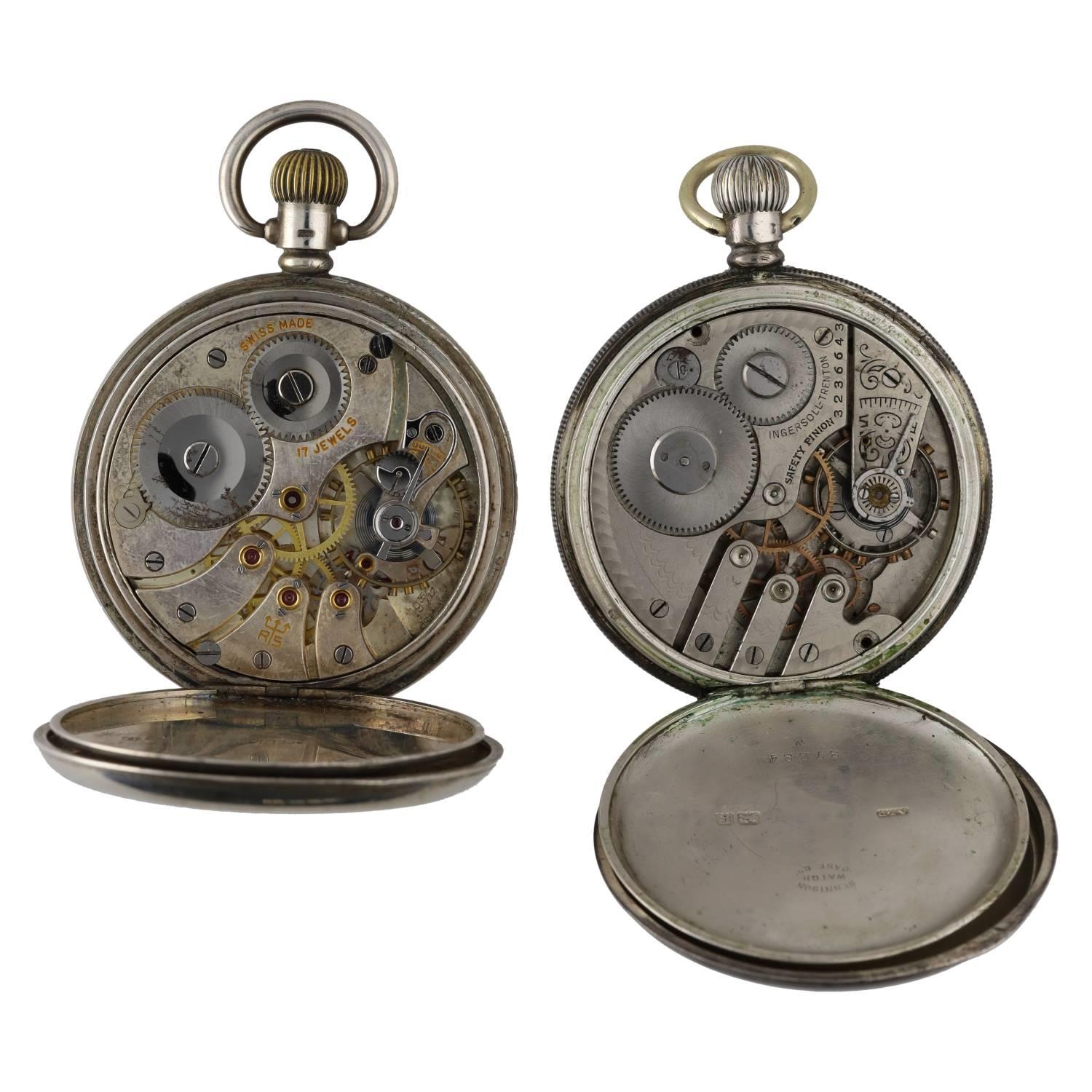 Ingersoll Trenton silver lever engine turned pocket watch, Birmingham 1909, Dennison case, 49mm; - Image 3 of 3