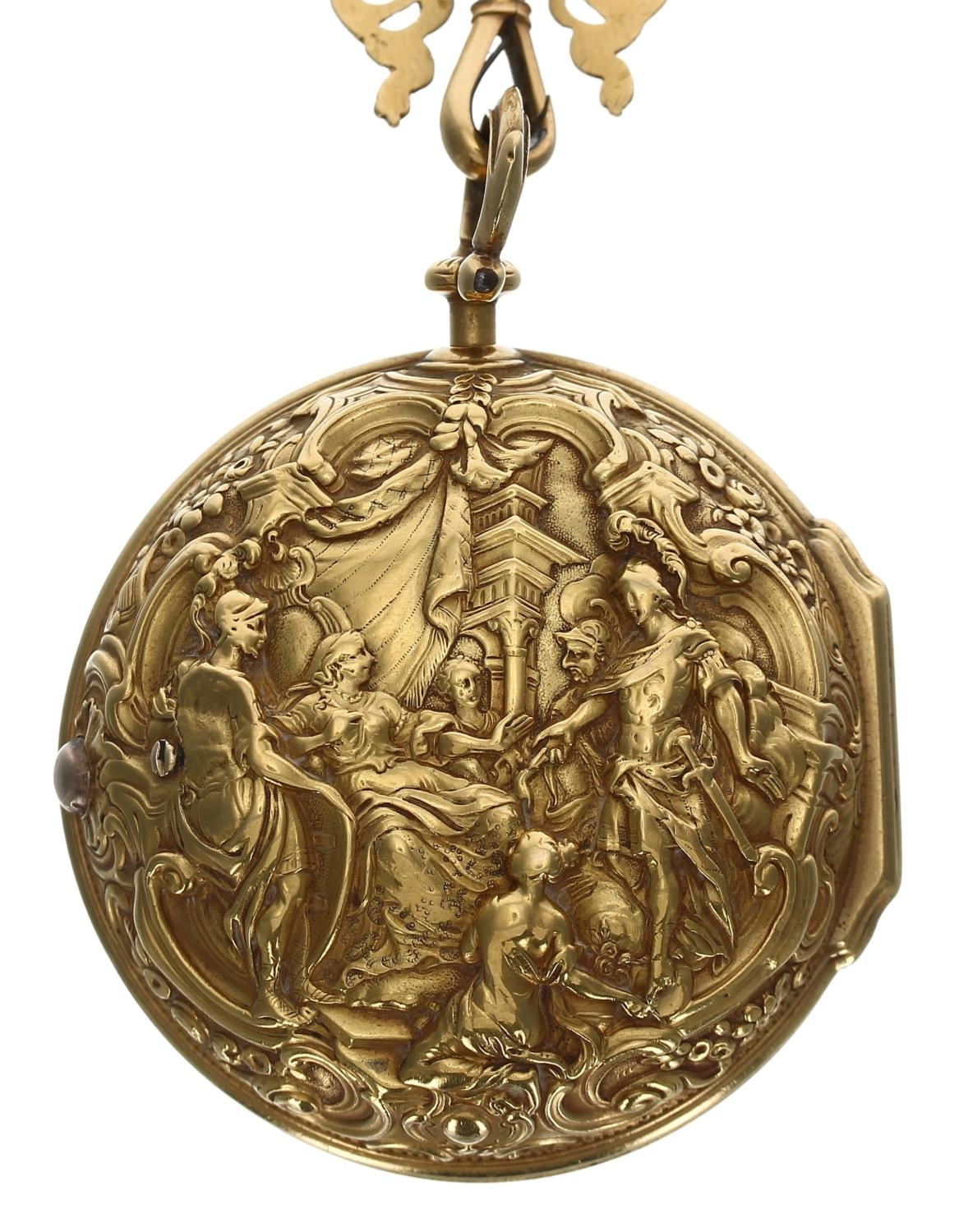 Thomas Eastland, London - Fine English mid-18th century gold verge repoussé pair cased pocket watch, - Image 4 of 9