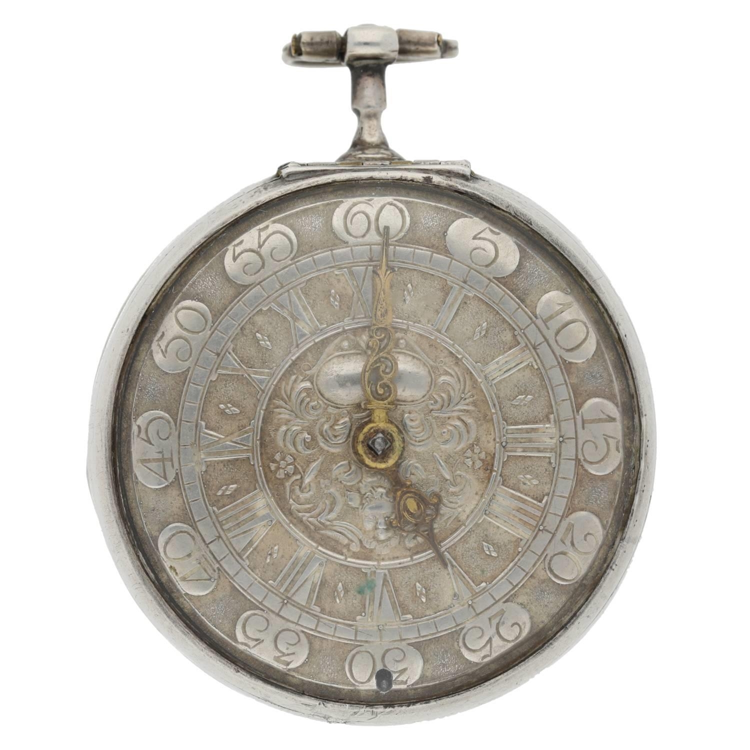 Charles Cabrier, London - 18th century silver pair case verge pocket watch, signed fusee movement, - Image 3 of 11