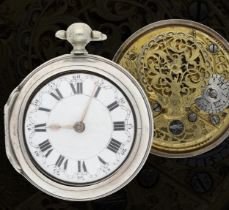 William Knight, West Marden - mid-18th century English silver pair cased verge pocket watch,