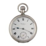 American Waltham silver lever pocket watch, circa 1920, serial no. 23853122, signed movement, hinged