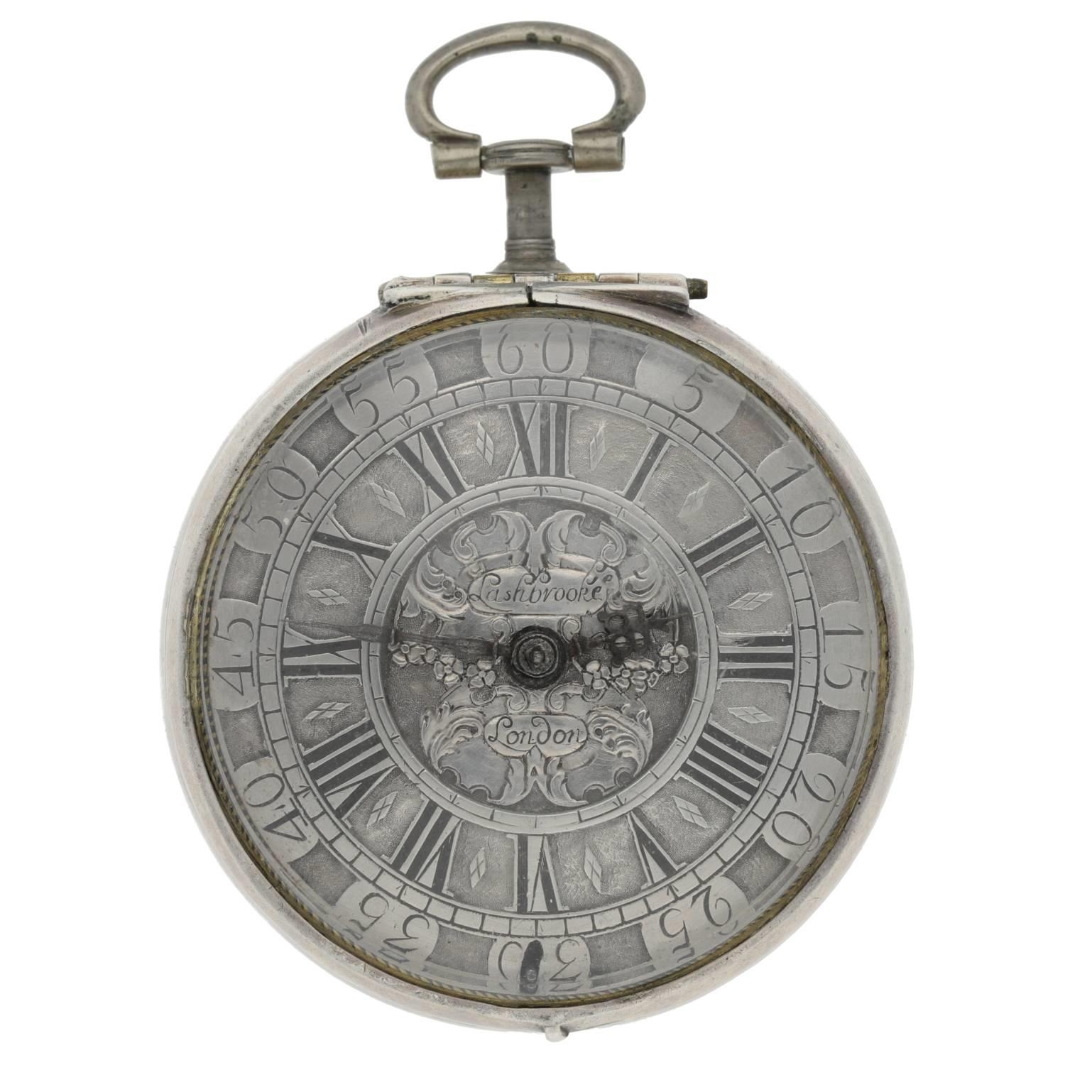 Thomas Lashbrook, London - English early 18th century silver pair cased verge pocket watch, circa - Image 3 of 11