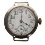 Rebberg Watch Co. silver (0.925) wire-lug wristwatch, circular enamel dial with Arabic numerals,