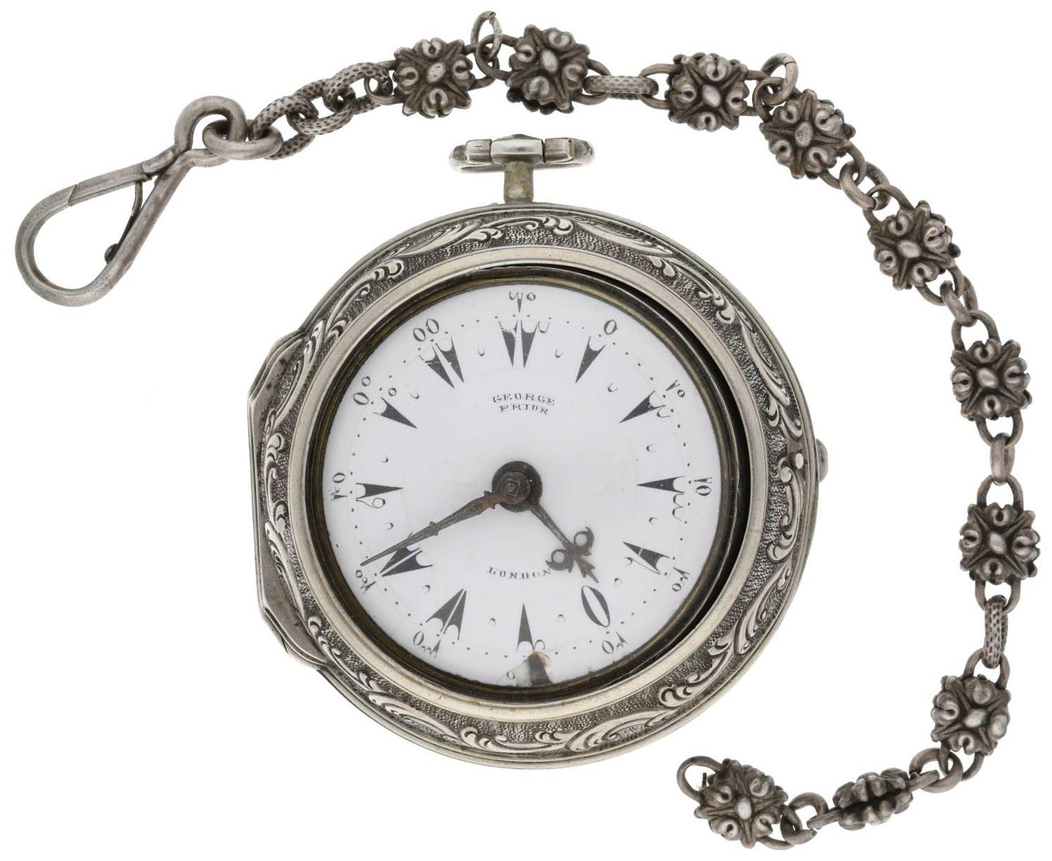 George Prior, London - English 18th century silver repoussé pair cased verge pocket watch for the - Image 2 of 11