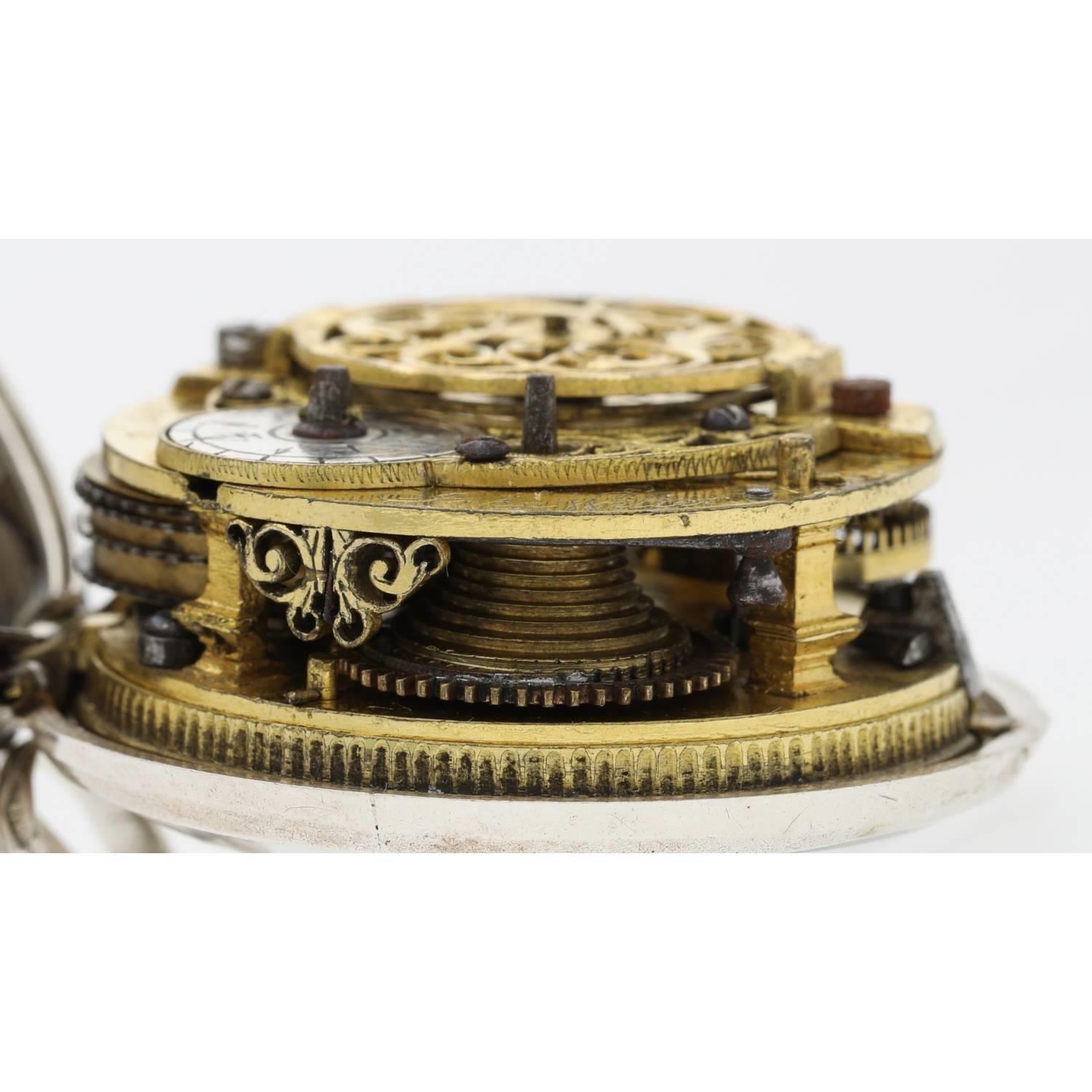 John Wilter, London - George II English silver repoussé pair cased verge pocket watch, London - Image 5 of 10