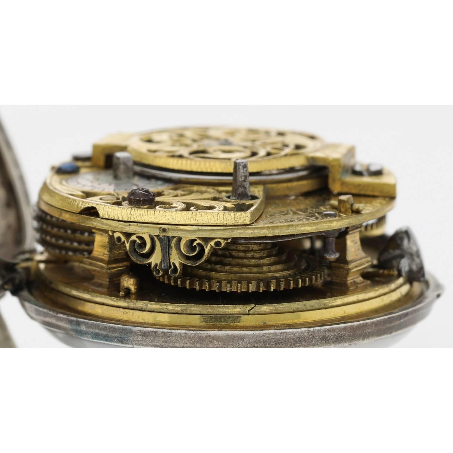 Mich Reanes, London - English 18th century repoussé silver pair cased verge pocket watch, London - Image 5 of 10