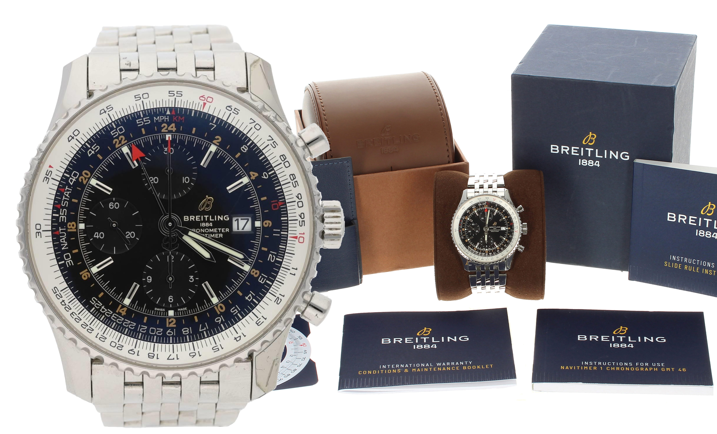 Breitling Navitimer Chronograph GMT 46 automatic stainless steel gentleman's wristwatch, reference